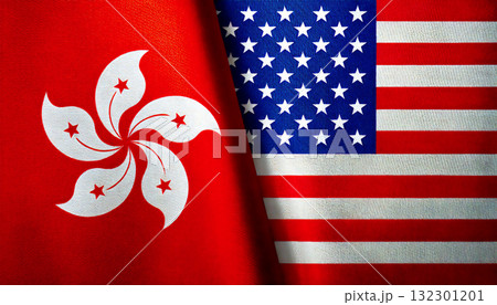 アメリカの国旗と香港の旗 132301201