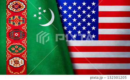 アメリカの国旗とトルクメニスタンの国旗 132301205