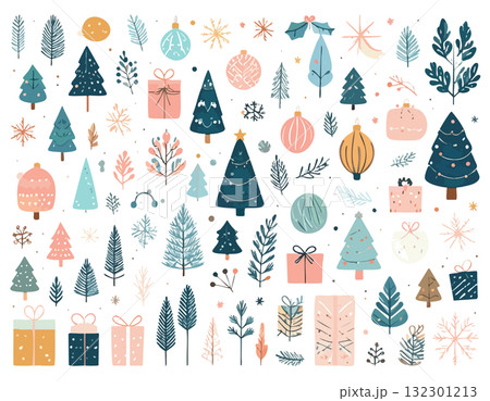 かわいいクリスマスのシームレスイラストセット 132301213