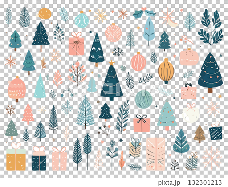 かわいいクリスマスのシームレスイラストセット 132301213