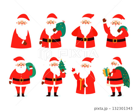 プレゼントを持ったサンタクロースのイラストセット 132301343