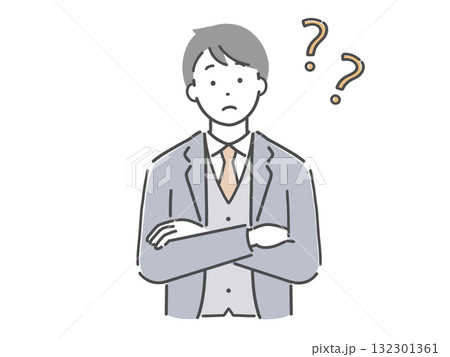 疑問を感じるスーツ姿の若い男性 疑問を感じるスーツ姿の若い男性 132301361
