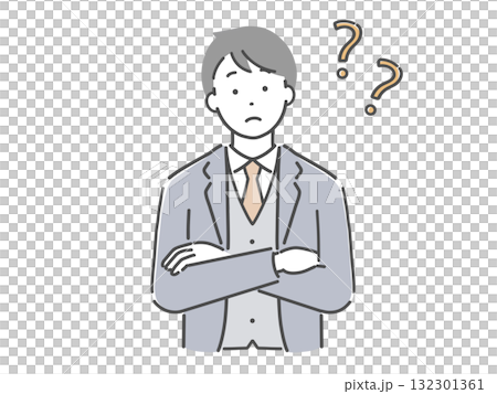 疑問を感じるスーツ姿の若い男性 疑問を感じるスーツ姿の若い男性 132301361