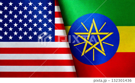 アメリカの国旗とエチオピア共和国の国旗 132301436
