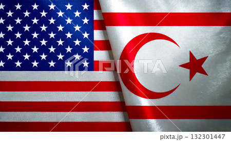 アメリカの国旗と北キプロスの国旗 132301447