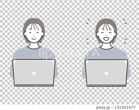 A young woman operating a computer (concentrated, smiling) A young woman operating a computer (concentrated, smiling) 132301477