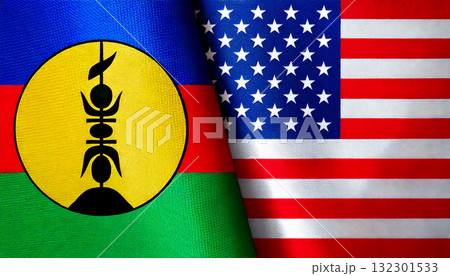 アメリカの国旗とニューカレドニアの国旗 アメリカの国旗とニューカレドニアの国旗 132301533