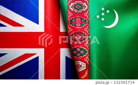 イギリスの国旗とトルクメニスタンの国旗 イギリスの国旗とトルクメニスタンの国旗 132301714