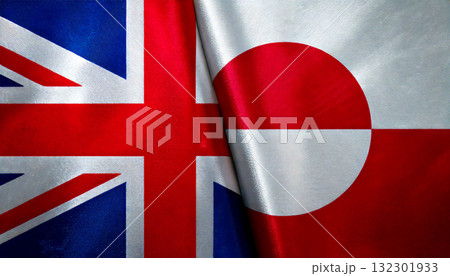 イギリスの国旗とグリーンランドの旗 イギリスの国旗とグリーンランドの旗 132301933