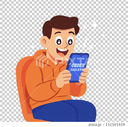 Illustration of people using mobile phones to order online 132301939