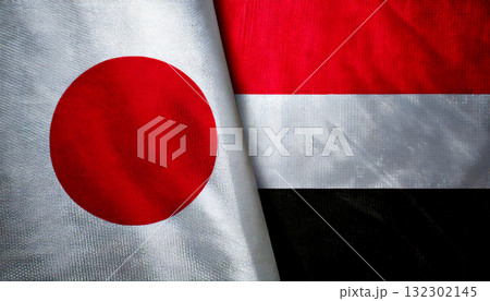 日本の国旗とイエメンの国旗 132302145