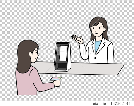 藥劑師向顧客展示如何領取個人編號卡和健康保險卡。 132302146