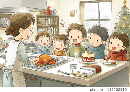 美優シリーズ：ママがクリスマス料理を準備するシーン 132302310