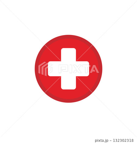 Red Cross Medical Icon Button for Health and Emergency Illustration 132302318