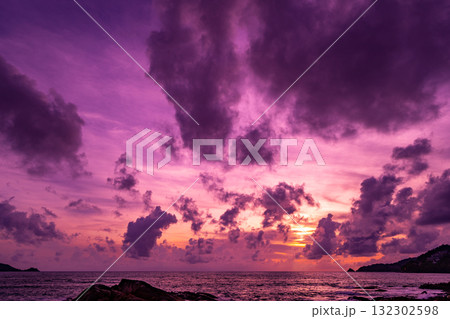 Beautiful sunset or sunrise over the sea with colorful clouds,Amazing clouds and majestic light nature background Beautiful sunset or sunrise over the sea with colorful clouds,Amazing clouds and majestic light nature background 132302598