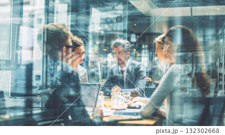 Business meeting teamwork office professional discussion group collaboration modern corporate Confident business team modern office engaged 132302668