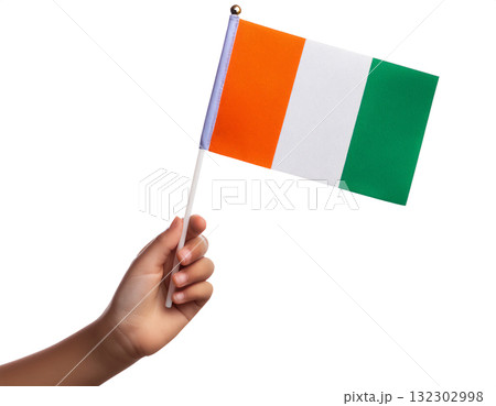 子供の手が小さなコートジボワールの国旗を持っている。 子供の手が小さなコートジボワールの国旗を持っている。 132302998