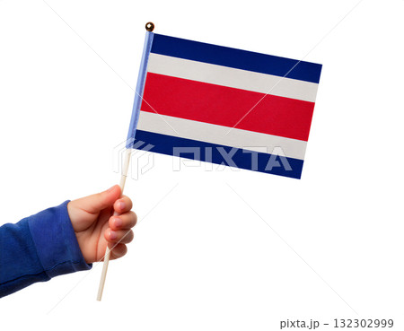 子供の手が小さなコスタリカの国旗を持っている。 132302999