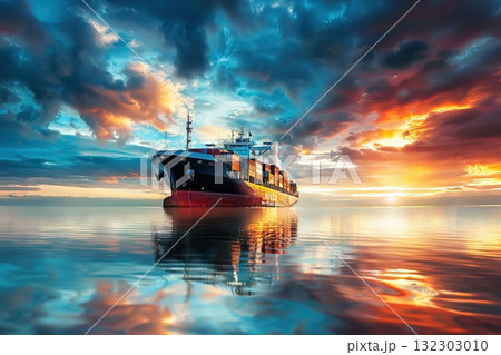 Logistics and transportation Container Cargo ship at twilight sky Freight Generative AI. 132303010