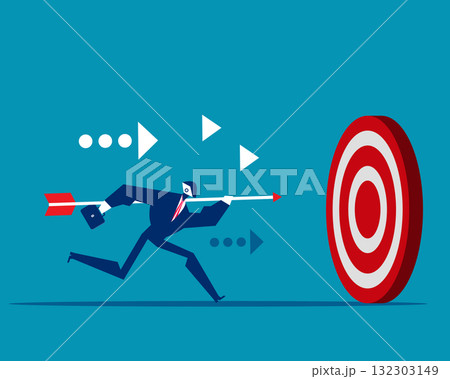 Robot. Artificial intelligence holding arrow and go to accuracy reach aim Robot. Artificial intelligence holding arrow and go to accuracy reach aim 132303149