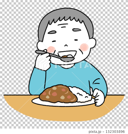 Illustration of a grandpa eating curry Illustration of a grandpa eating curry 132303896