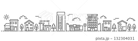 細い線の街並みイラスト（バナーサイズ・背景白） 132304031
