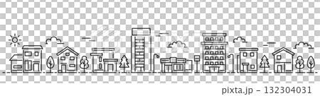 細線城市景觀插圖（橫幅尺寸，白色背景） 132304031