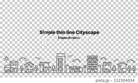 Thin line cityscape illustration (wide, white background) Thin line cityscape illustration (wide, white background) 132304034