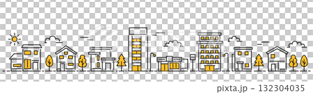 細い線の街並みイラスト アクセントカラーイエロー (バナーサイズ・背景白) 細い線の街並みイラスト アクセントカラーイエロー (バナーサイズ・背景白) 132304035