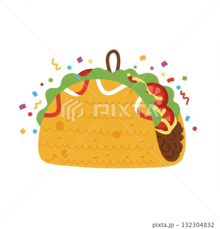 Colorful Cartoon Taco Party Illustration 132304832