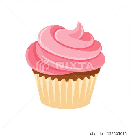 Pink Frosted Cupcake on White Background 132305013