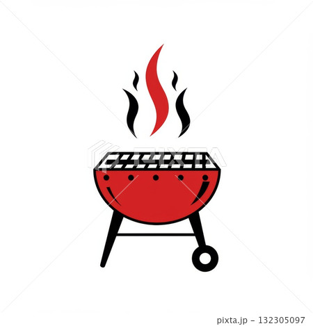Red Kettle Grill with Smoke Illustration 132305097