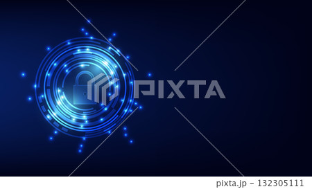 cyber security. digital pad lock with futuristic circle on blue background 132305111