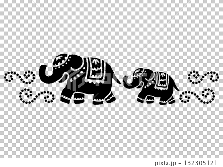 お祭りのインド象。素朴な手描きのシルエット。 お祭りのインド象。素朴な手描きのシルエット。 132305121