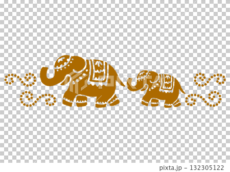 お祭りのインド象。素朴な手描きのシルエット。 132305122