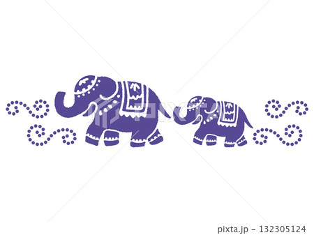 お祭りのインド象。素朴な手描きのシルエット。 132305124