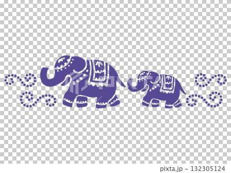 お祭りのインド象。素朴な手描きのシルエット。 132305124