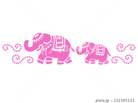 お祭りのインド象。素朴な手描きのシルエット。 132305125