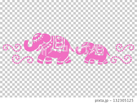 お祭りのインド象。素朴な手描きのシルエット。 132305125