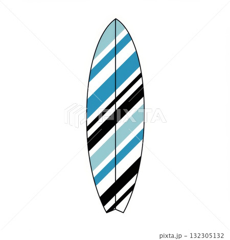 Blue Black White Striped Surfboard Illustration Blue Black White Striped Surfboard Illustration 132305132