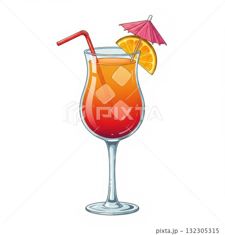 Orange And Red Tropical Cocktail Illustration 132305315