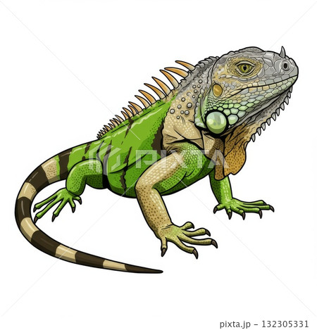 Green Iguana Illustration on White Background Green Iguana Illustration on White Background 132305331