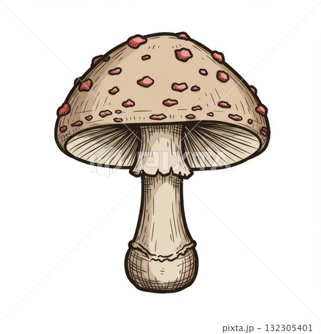 Detailed Illustration of a Red And Brown Mushroom 132305401