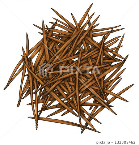 Pile of Brown Spiky Seeds, Top View 132305462