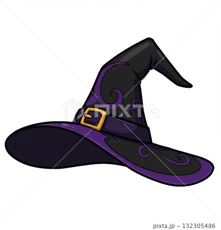 Purple and Black Witch Hat Illustration 132305486