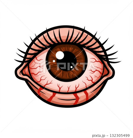 Detailed Illustration of a Bloodshot Eye with Tears Detailed Illustration of a Bloodshot Eye with Tears 132305499