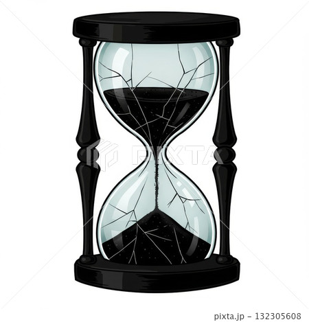 Cracked Black Hourglass on White Background 132305608
