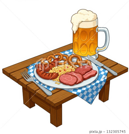 Savory German Meal with Beer 132305745