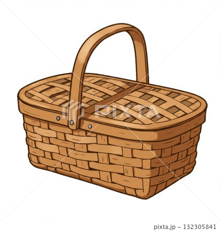 Brown Wicker Picnic Basket with Lid and Handle 132305841