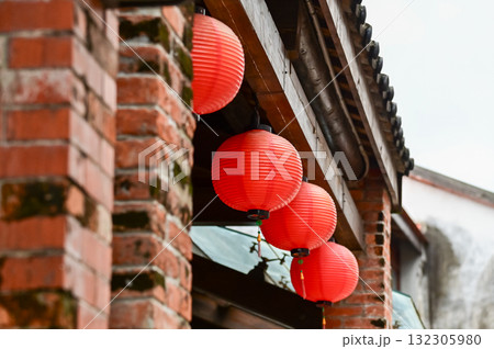 Close-up of the traditional Chinese lantern. Red lantern. Colorful lanterns. Festive decoration. Mid-autumn festival decoration,Chinese New Year decoration, for celebration. Festive background concept Close-up of the traditional Chinese lantern. Red lantern. Colorful lanterns. Festive decoration. Mid-autumn festival decoration,Chinese New Year decoration, for celebration. Festive background concept 132305980